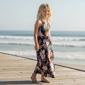 NWT Bixby Nomad x Stitch Fix‎ Kids Girls Black Floral Tropical Maxi Dress